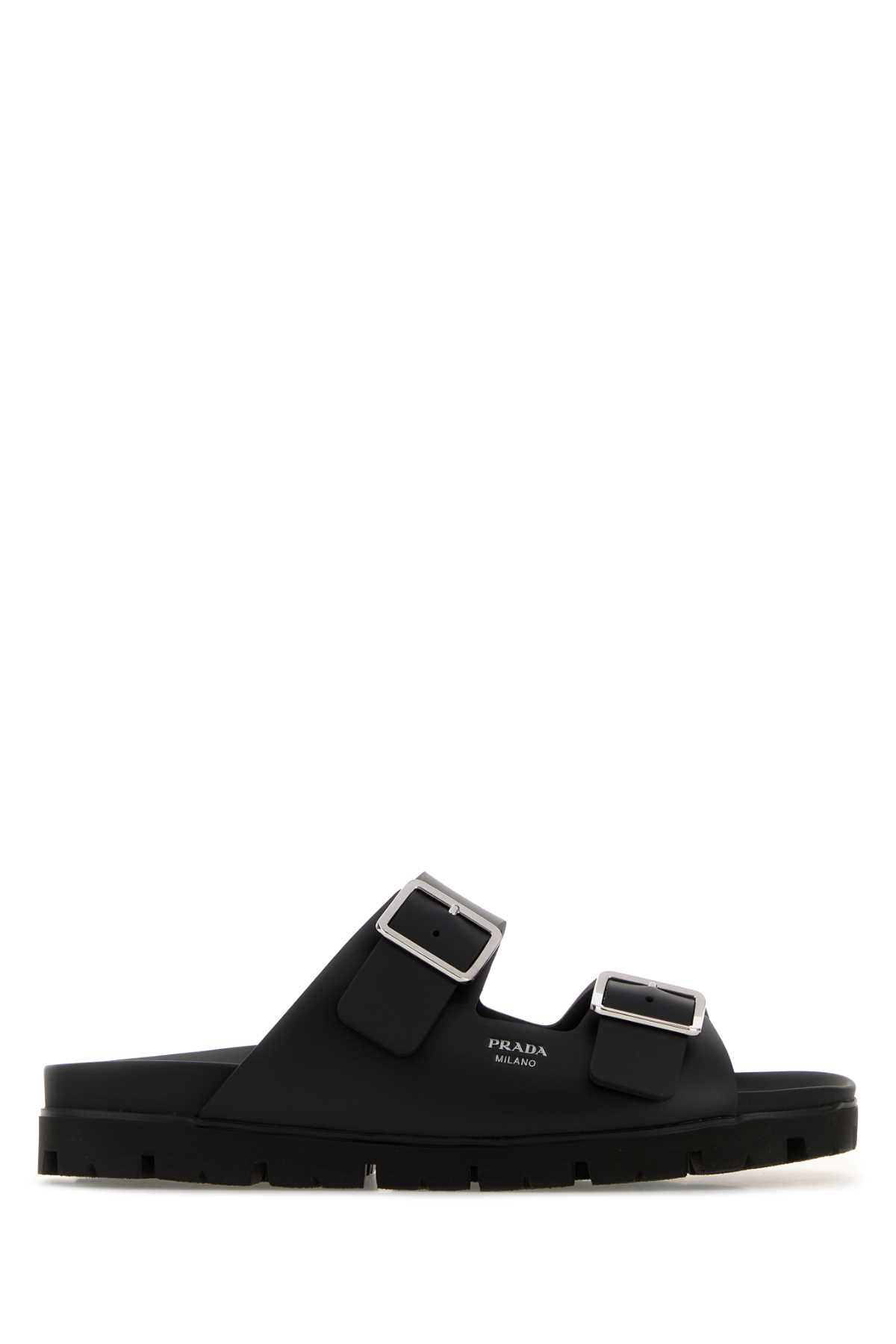 Prada Black Leather Slippers Nero - Men