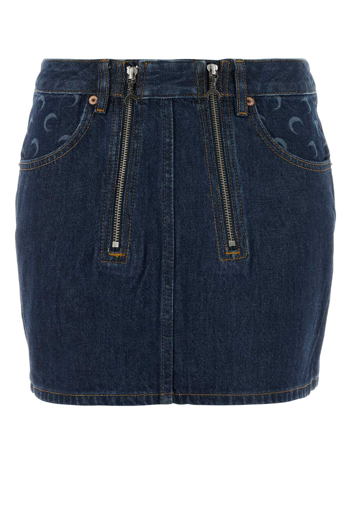 Marine Serre Blue Denim Mini Skirt Bl80midnightblue Exterior: Cotton Gonne – Women