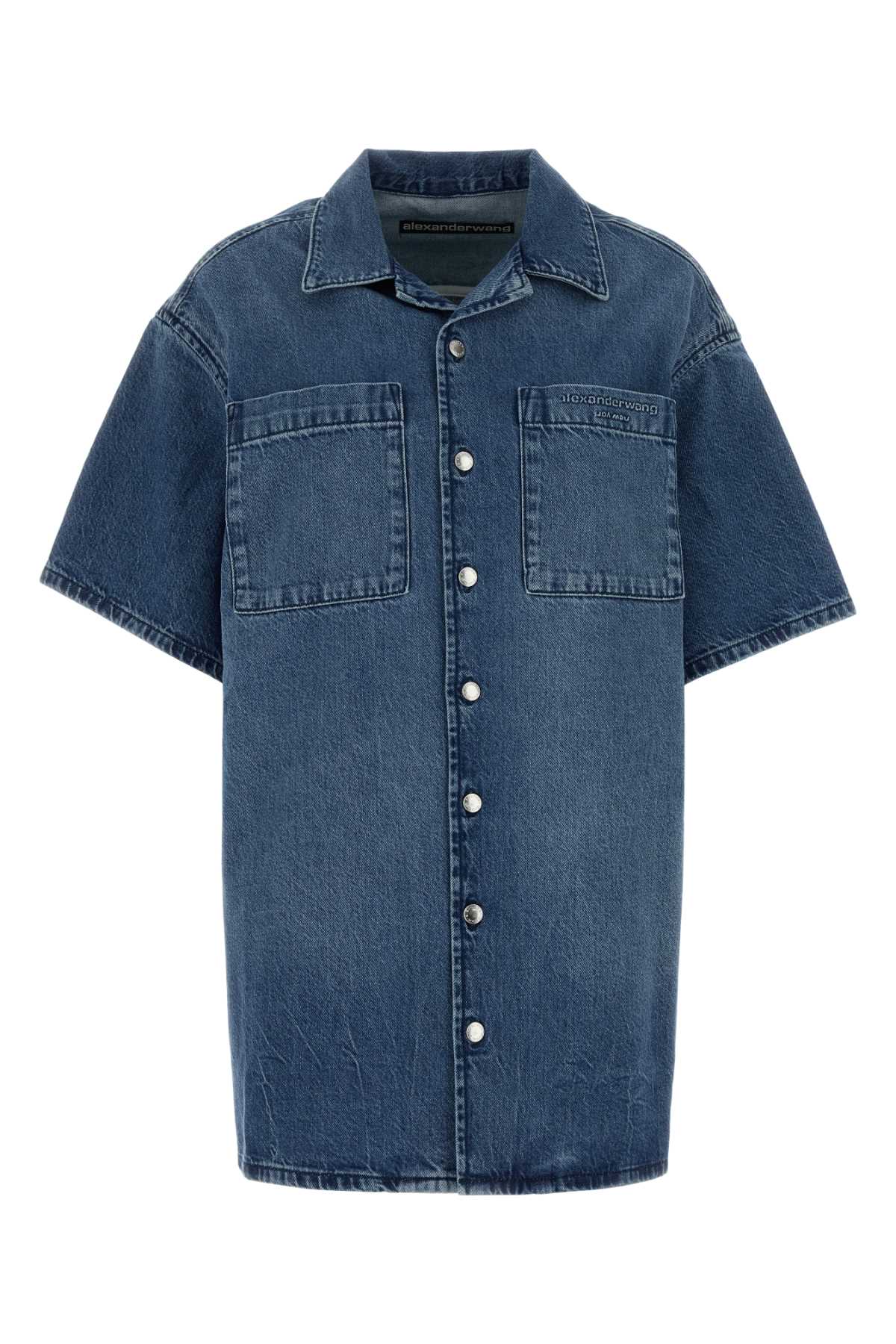 Alexander Wang Denim Shirt Dress Vintagemarbledblue Exterior: Cotton Abiti – Women