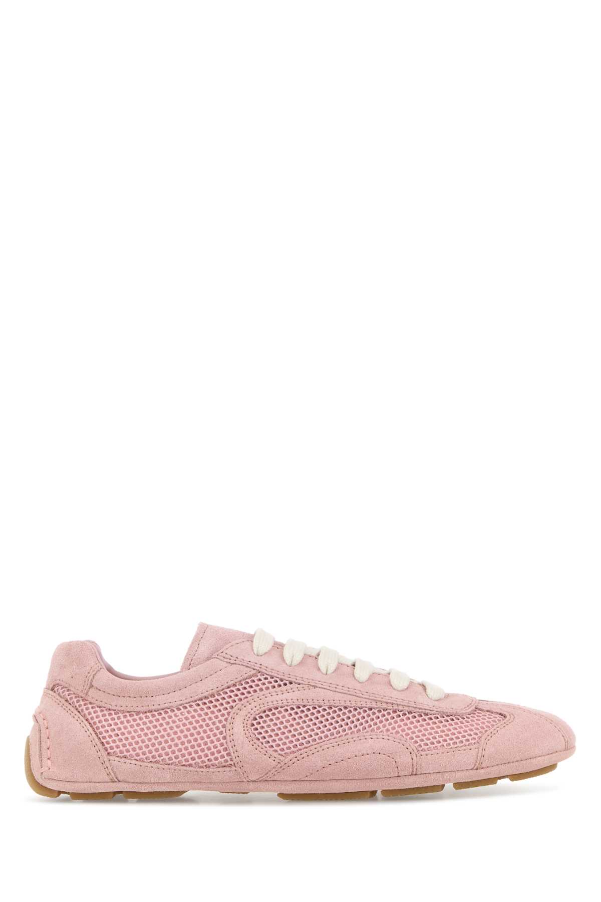 Prada Pink Suede And Mesh Montecarlo Sneakers Pesco - Women