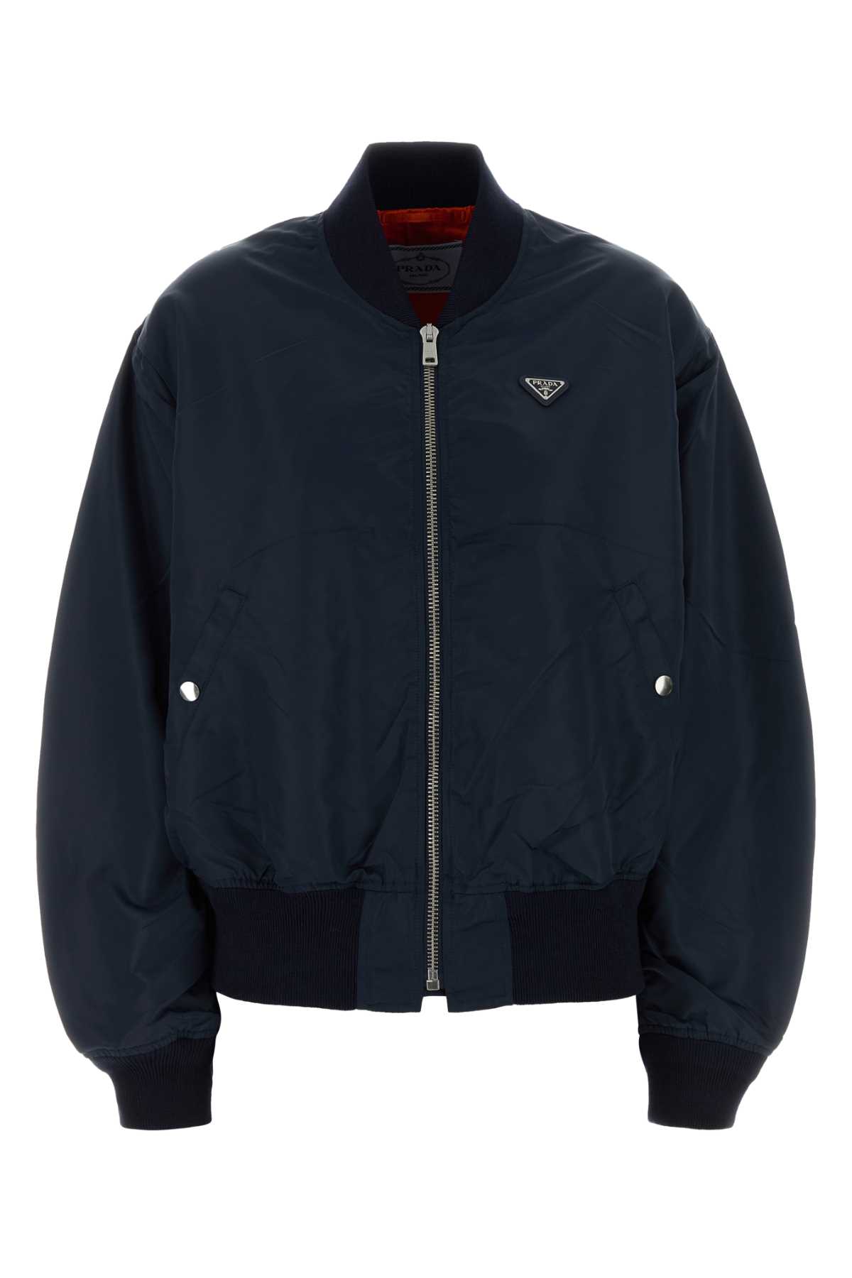 Prada Dark Blue Twill Bomber Jacket Bleu Giubbini – Women