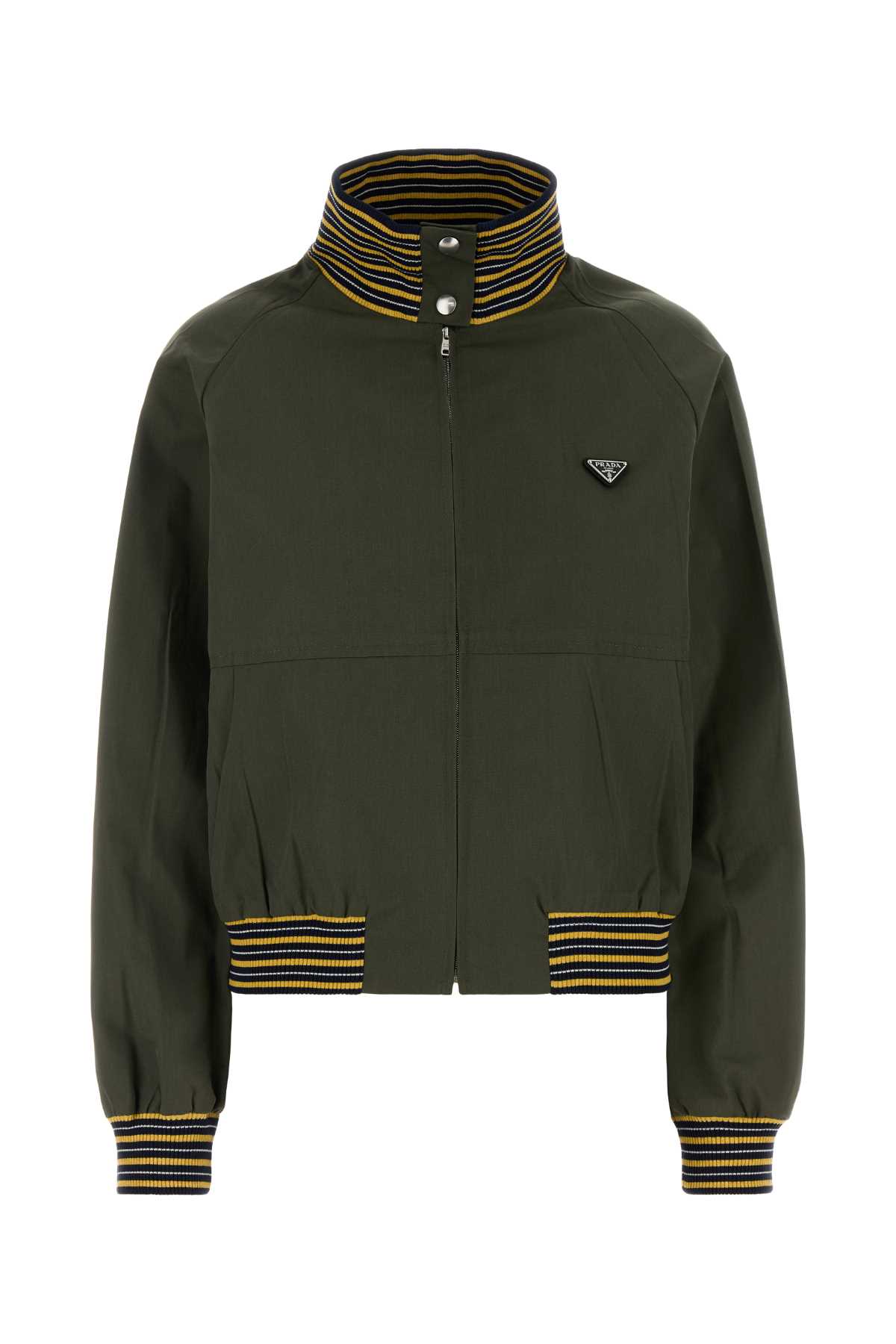 Prada Army Green Poplin Bomber Jacket Militare Exterior: Polyester Cotton Giubbini – Women