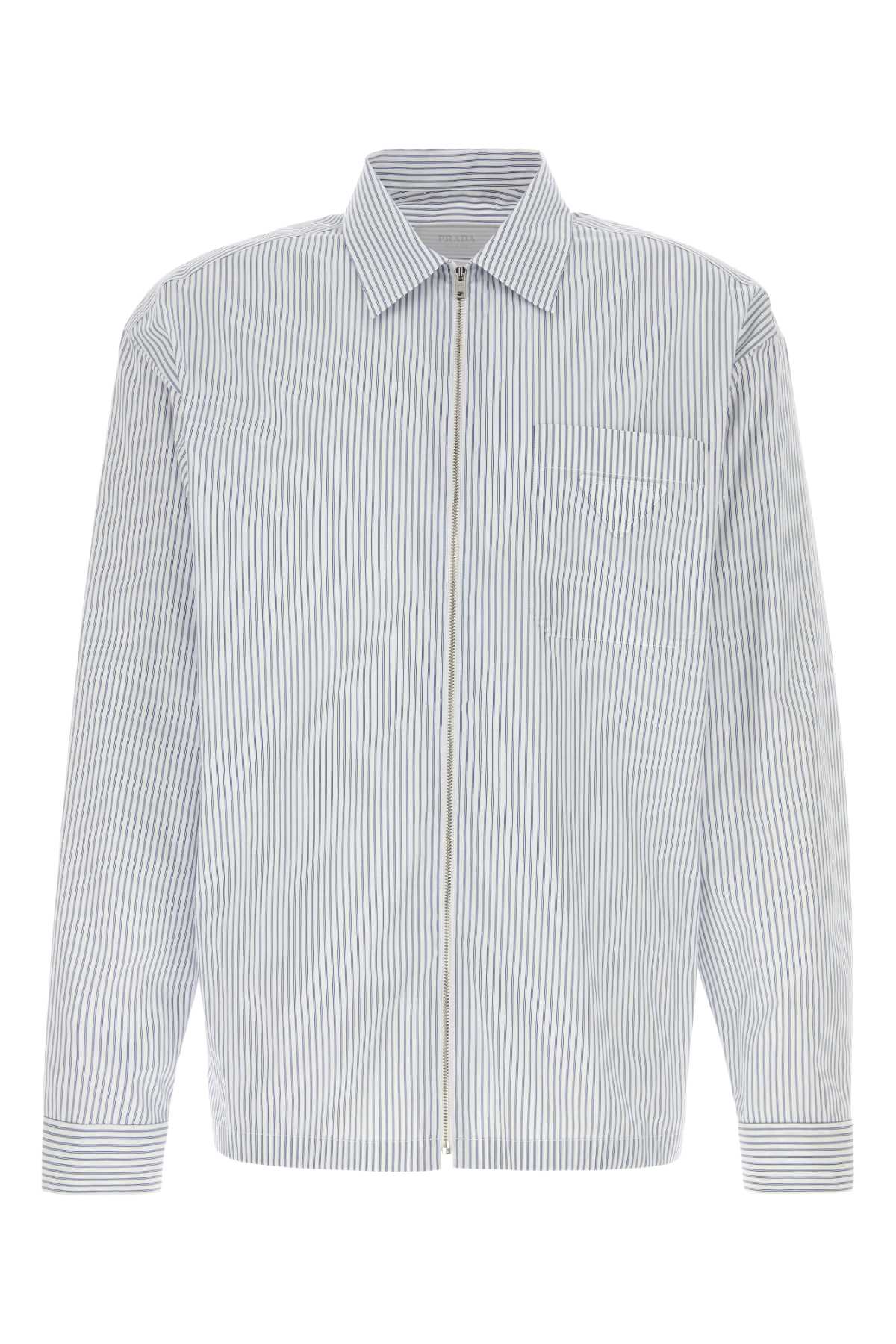 Prada Embroidered Poplin Shirt Blu+bianco Exterior: Cotton Camicie - Men