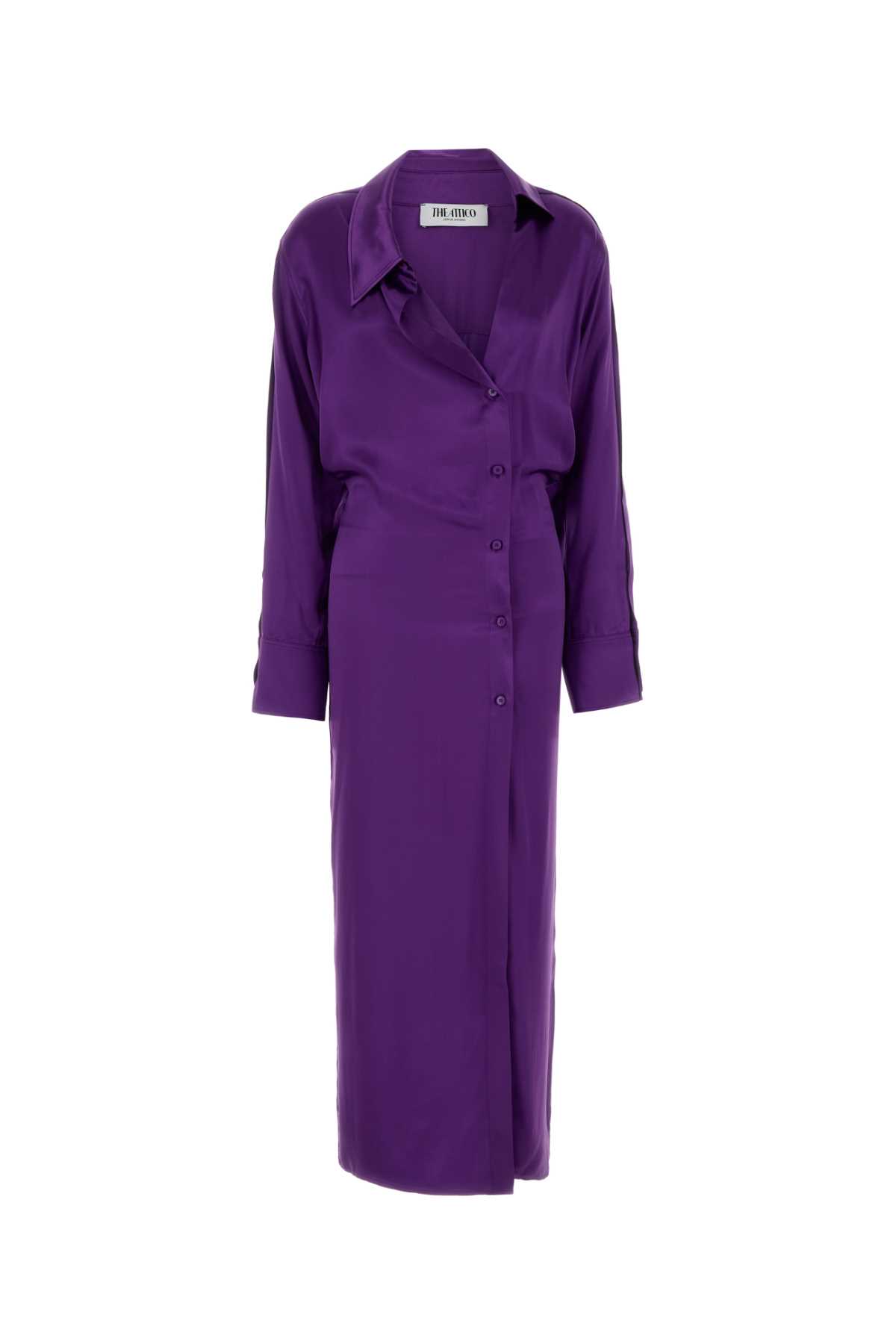 The Attico Purple Satin Shirt Dress Darkviolet Cv Vi Abiti – Women