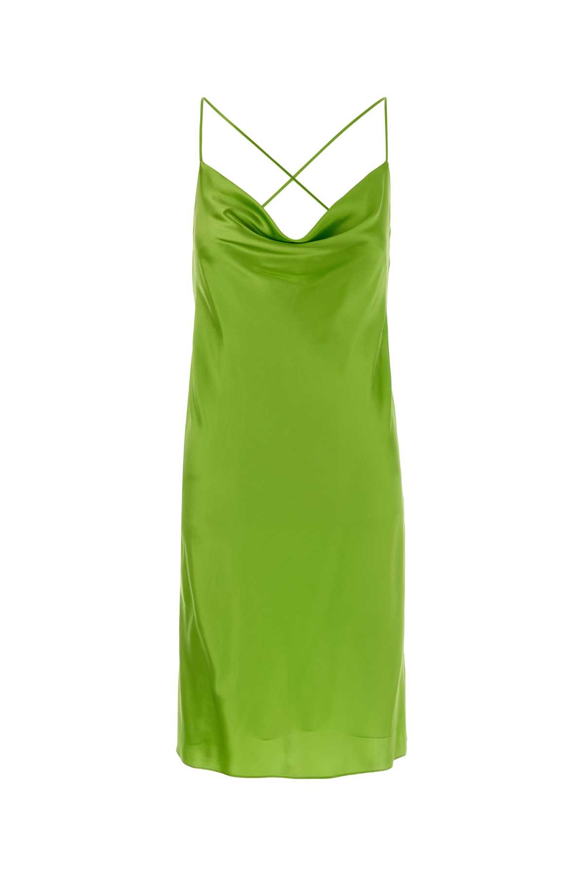 Saint Laurent Green Satin Mini Dress Vertfluo Exterior: Silk Abiti – Women