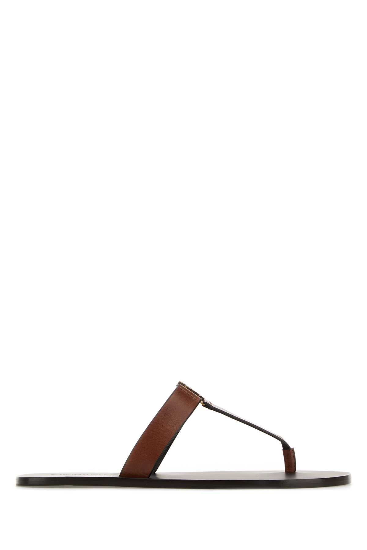 Saint Laurent Brown Leather Thong Slippers Bruciato – Women