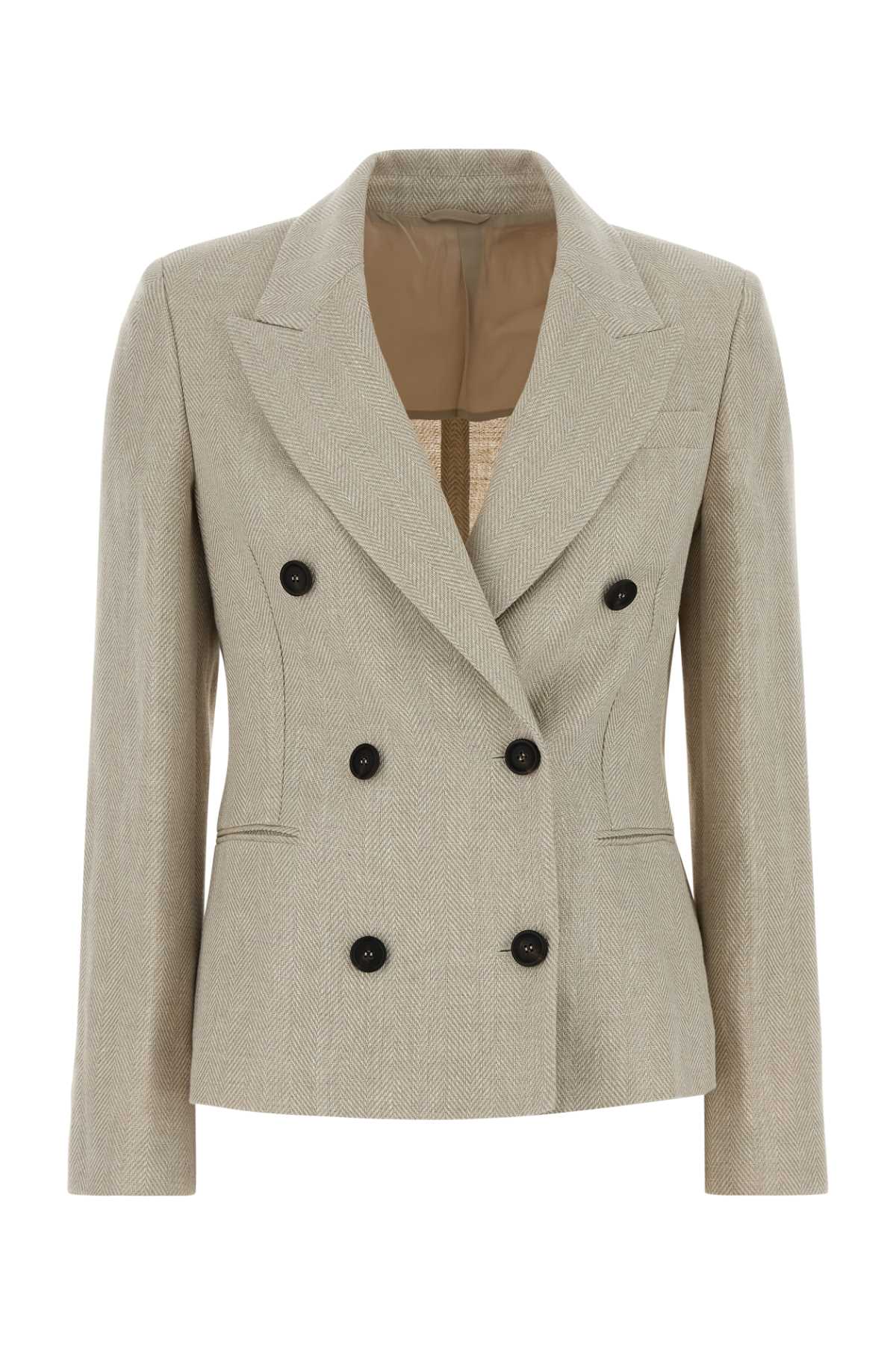 Brunello Cucinelli Melange Sand Linen Blend Blazer C001 Exterior: Cotton Giacche E Gilet – Women