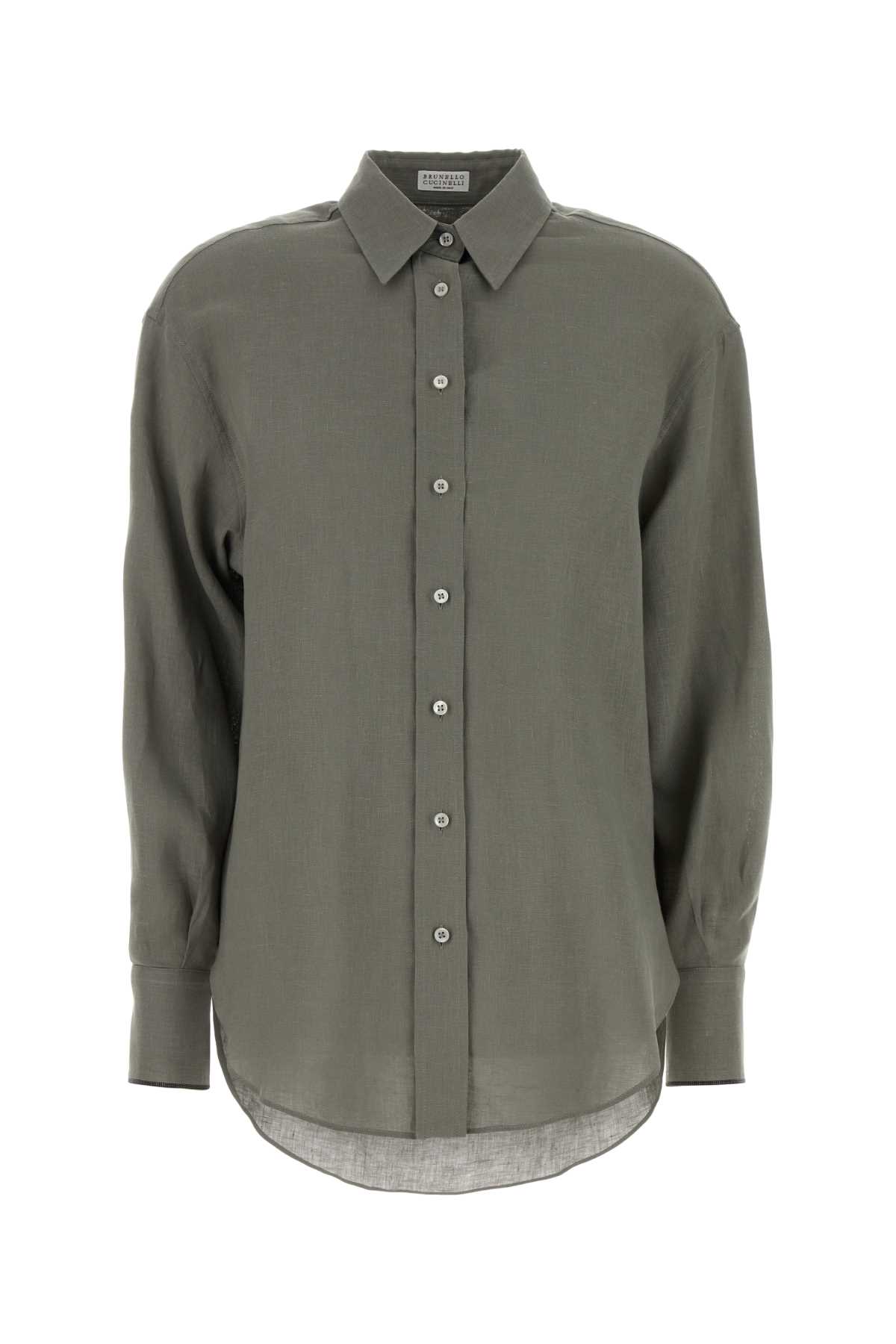 Brunello Cucinelli Sage Green Linen Shirt C1063 Exterior: Camicie – Women