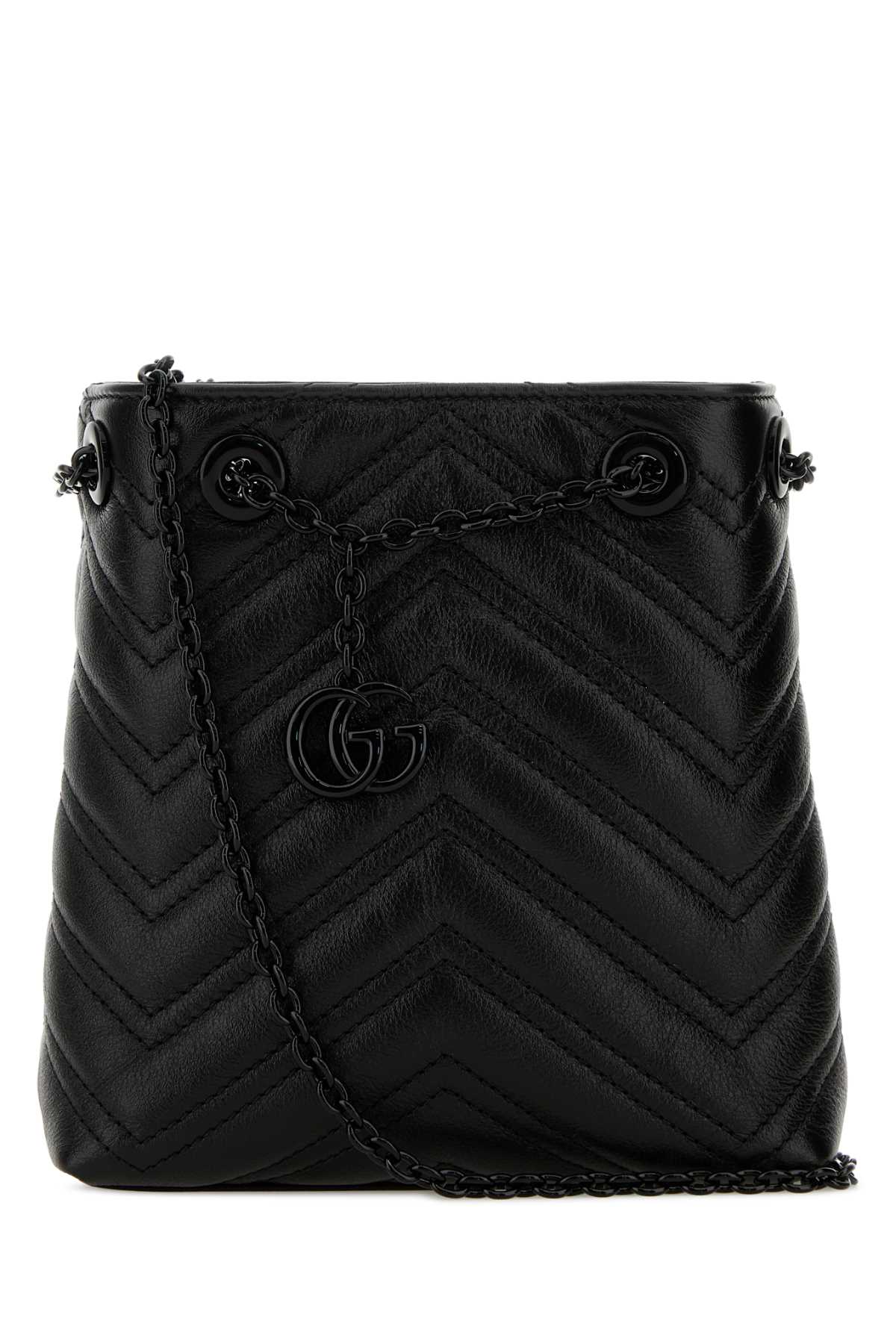 Gucci Black Leather Micro Gg Marmont Bucket Bag Blackblackblack Borse A Tracolla – Women