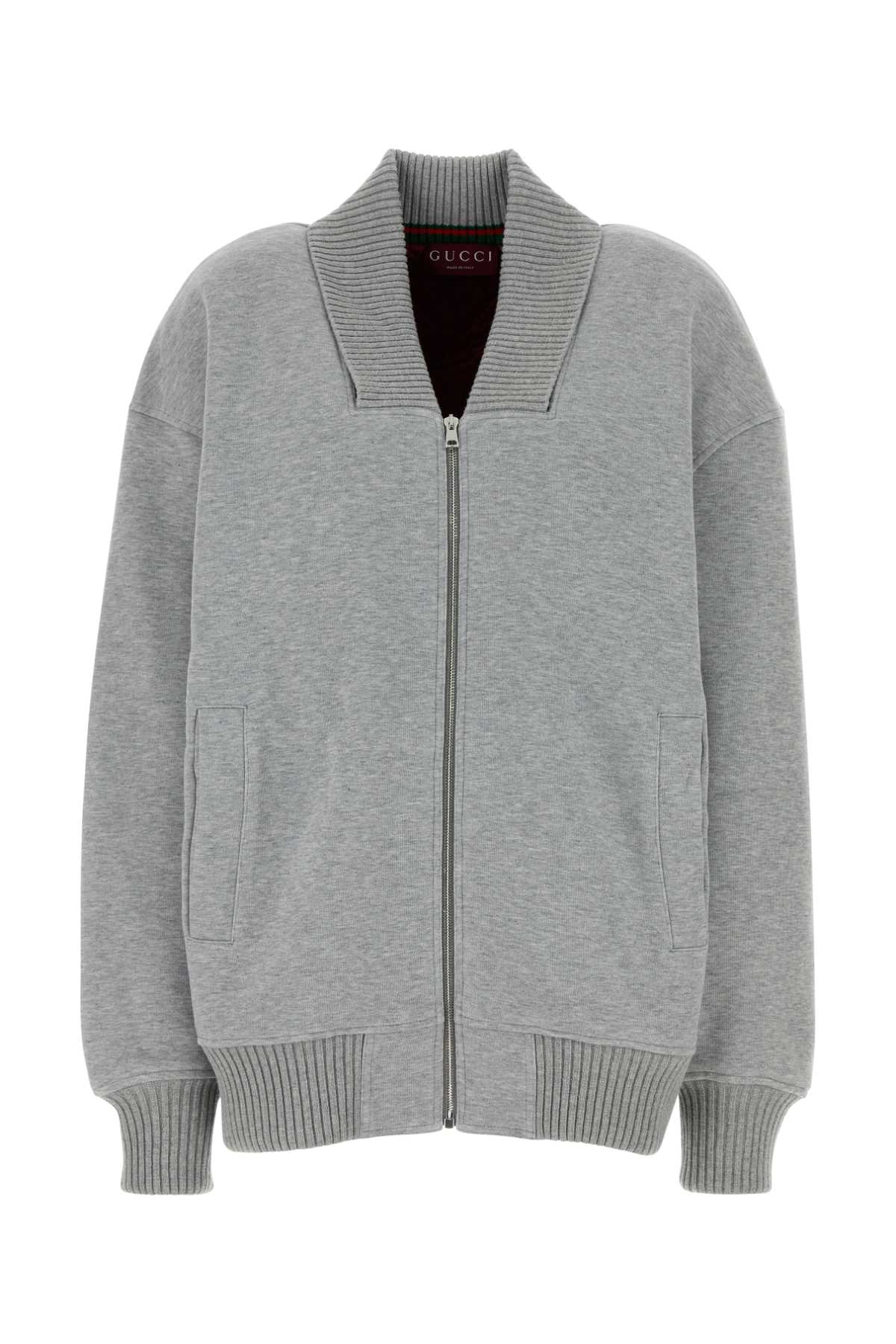 Gucci Grey Cotton Blend Bomber Jacket Greymelange Felpe – Women