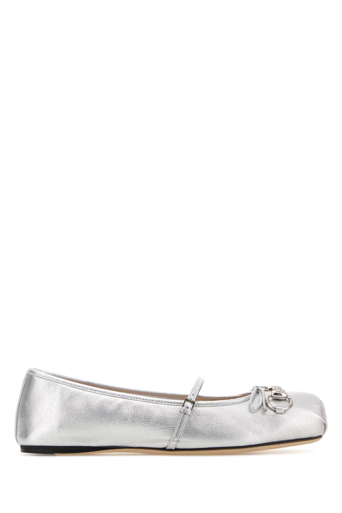 Gucci Silver Leather Ballerinas Argento Lamb Ballerine – Women