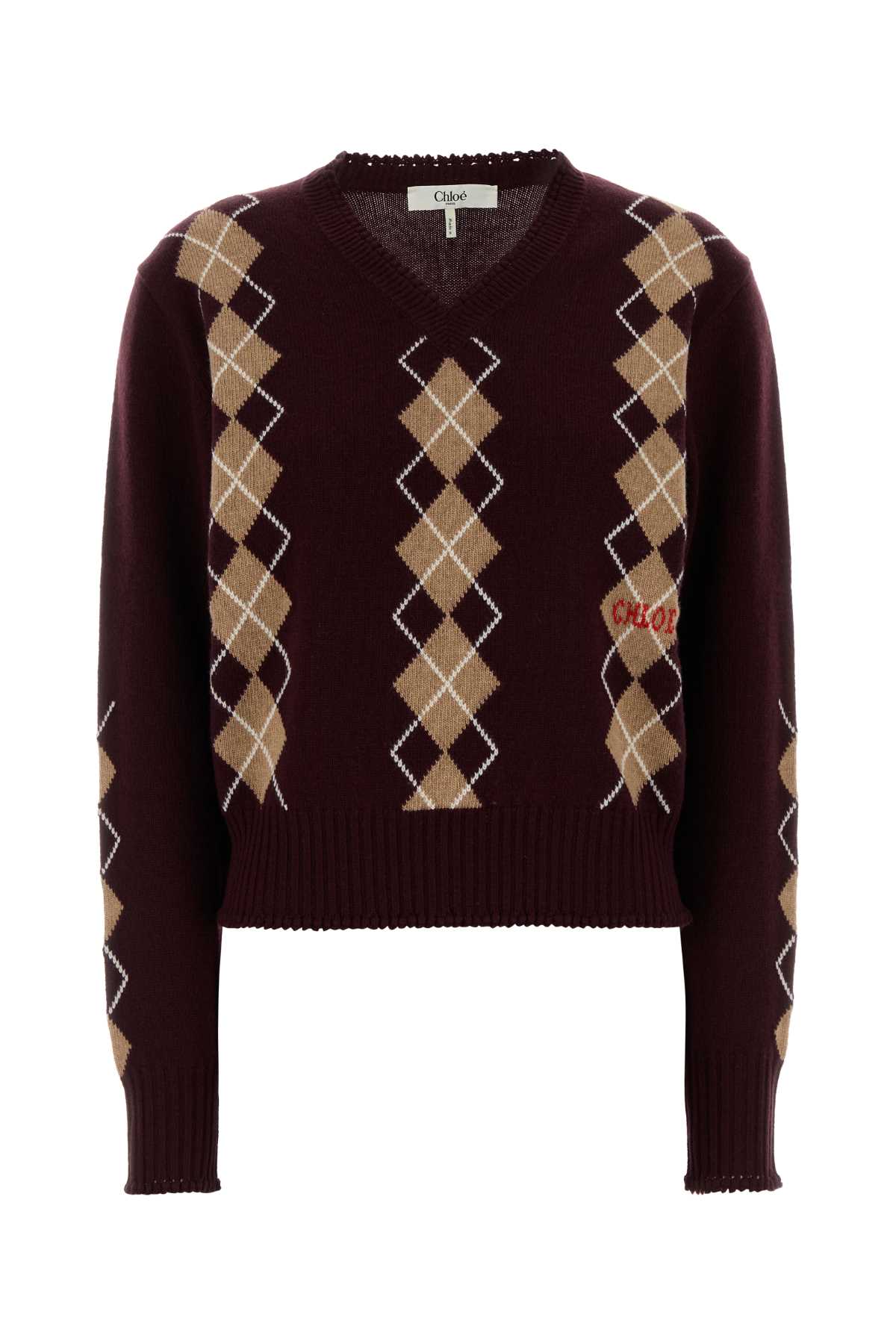 Chloé Burgundy Wool Blend Sweater Exterior: Cashmere Maglieria – Women