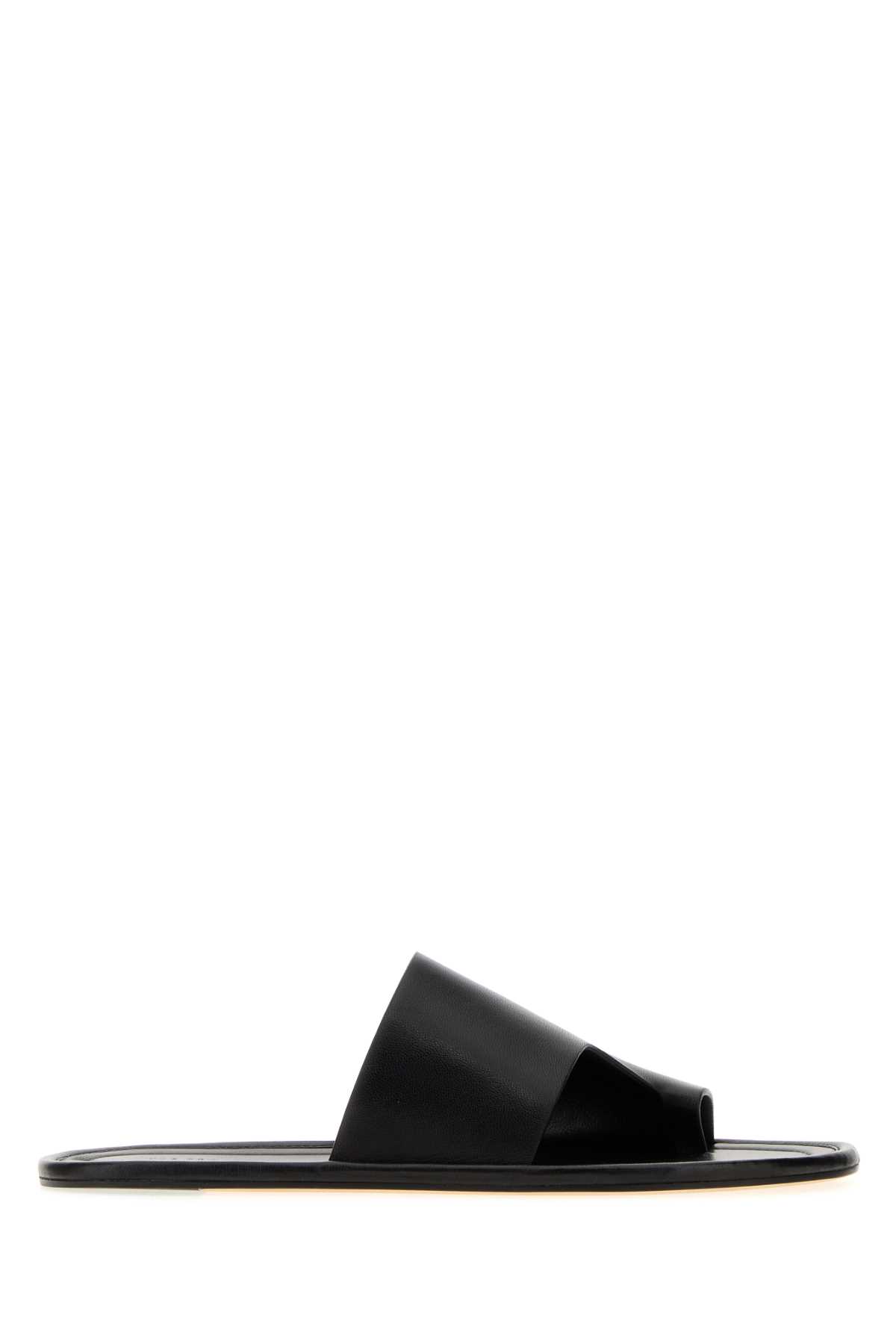 The Row Black Leather Malick Thong Slippers – Women