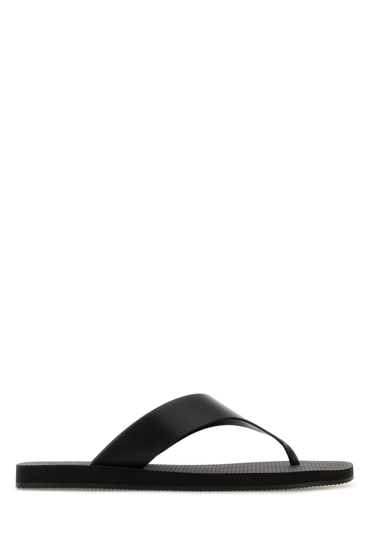 The Row Black Leather Dune Thong Slippers – Women