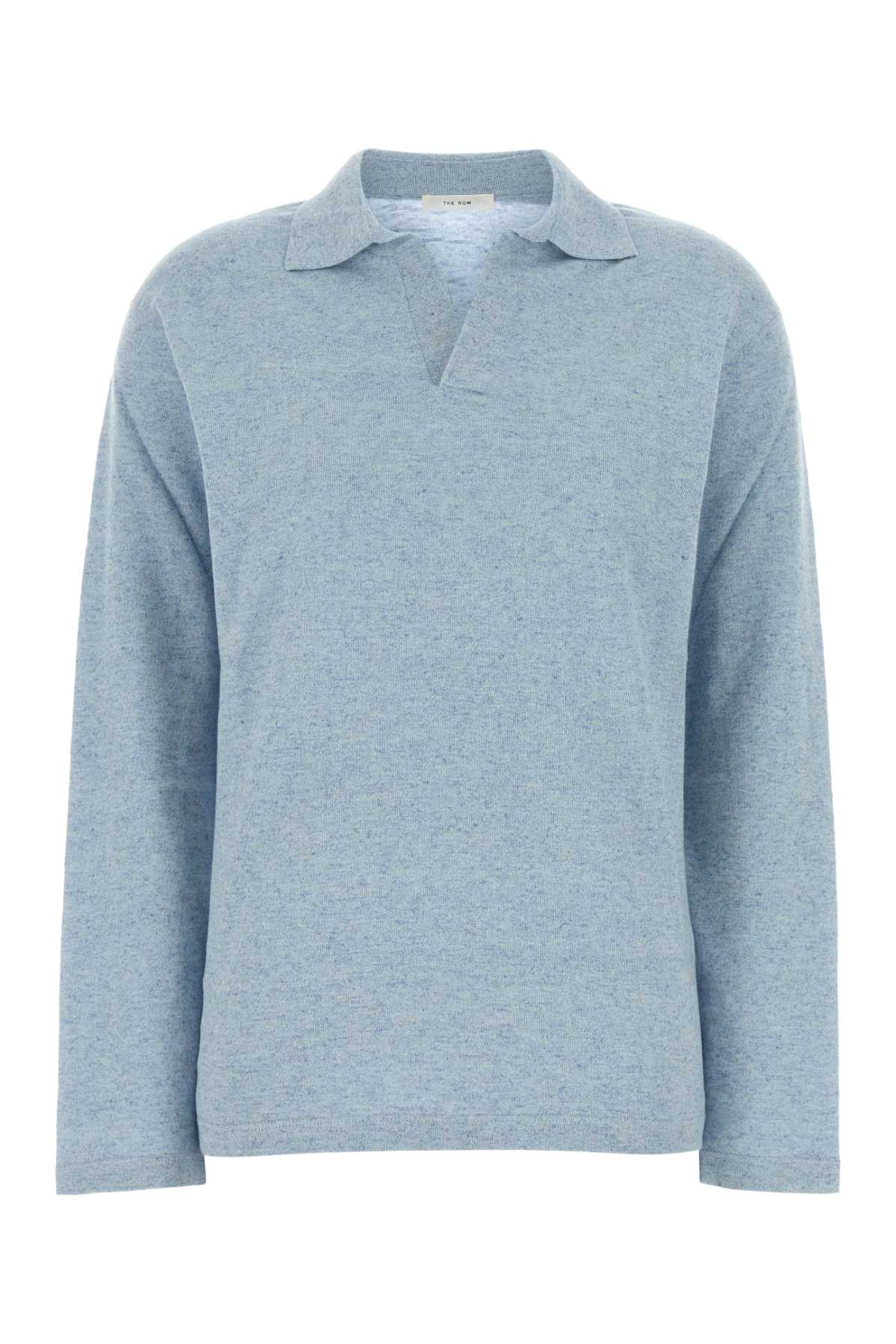 The Row Melange Light Blue Cotton Blend Niosa Polo Shirt Iceblue Exterior: Linen – Women