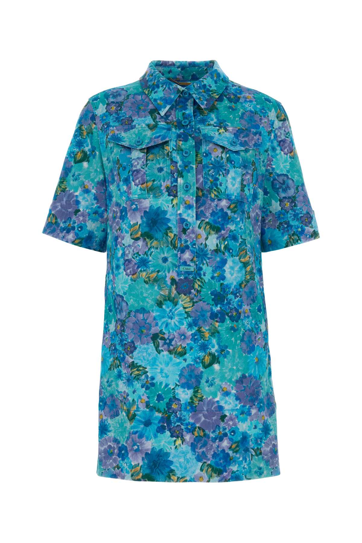 Chloé Printed Drill Mini Dress Multicolorblue1 Exterior: Cotton Elastane Abiti – Women
