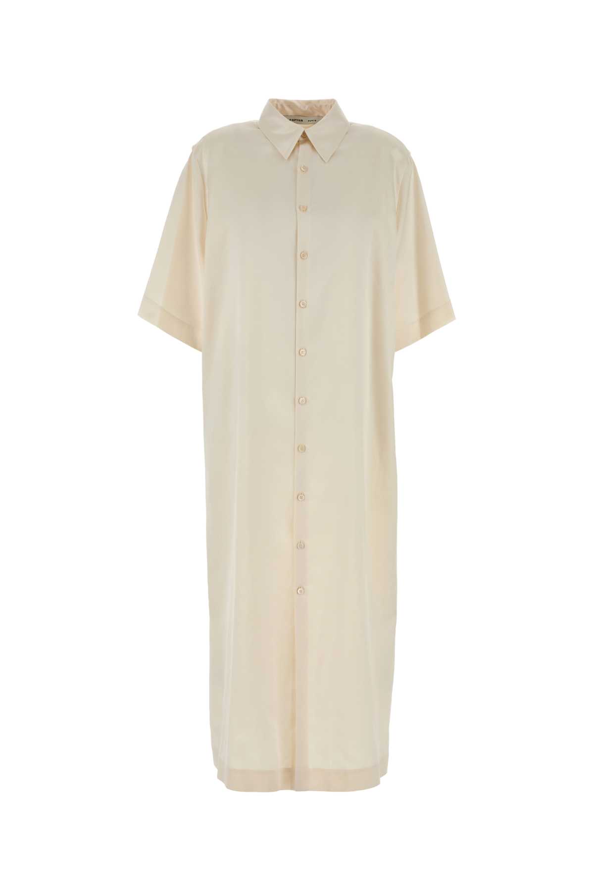 Carven Ivory Satin Shirt Dress Ecru Exterior: Cotton Silk Abiti – Women