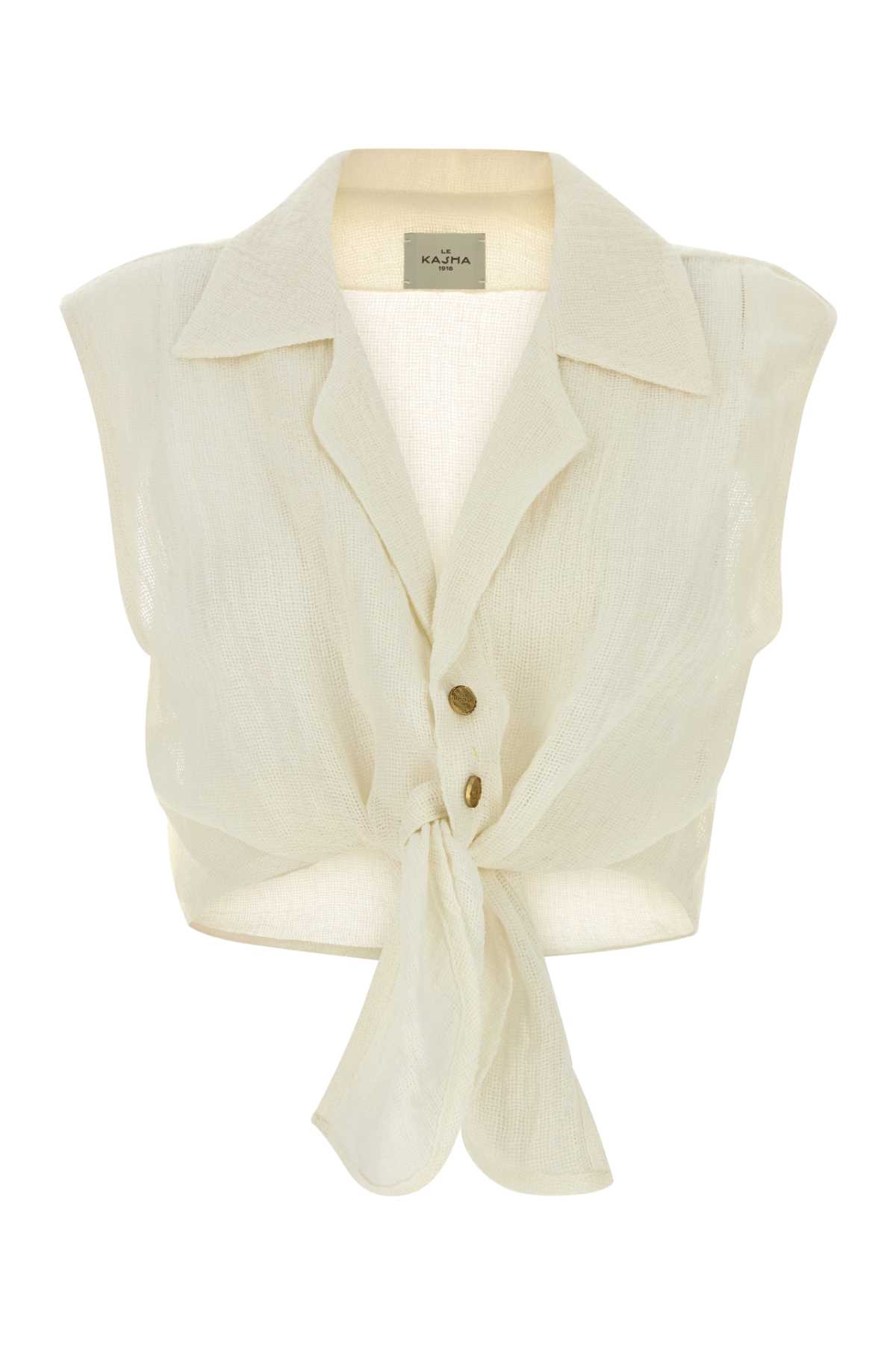 Le Kasha Ivory Linen Sanabog Shirt White Exterior: Camicie – Women