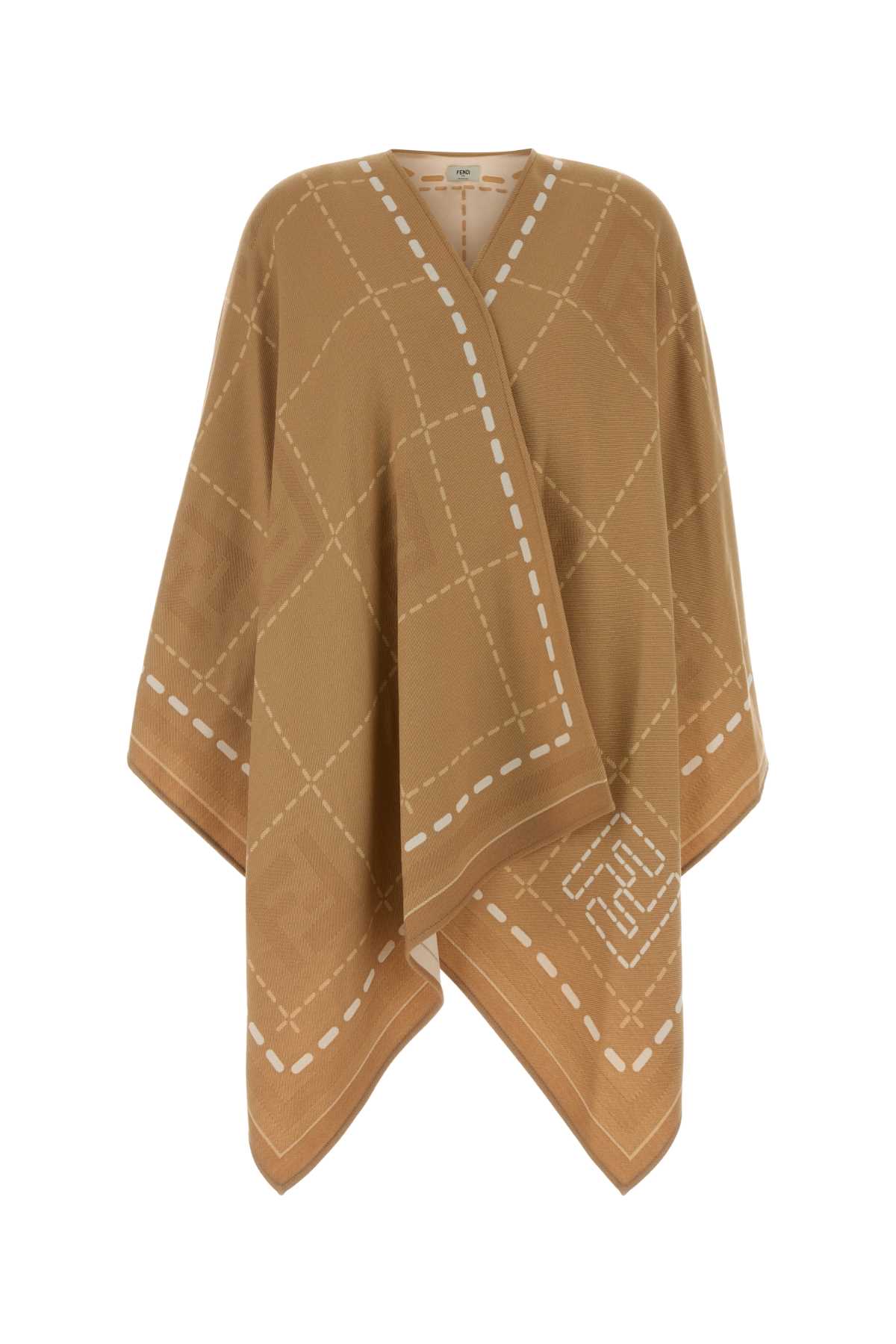 Fendi Embroidered Wool Cape Cammello Exterior: Virgin Cappotti – Women