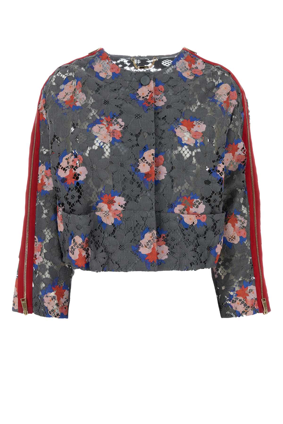 Fendi Printed Lace Blazer Asfalto-26 Exterior: Cotton Viscose Giacche E Gilet – Women