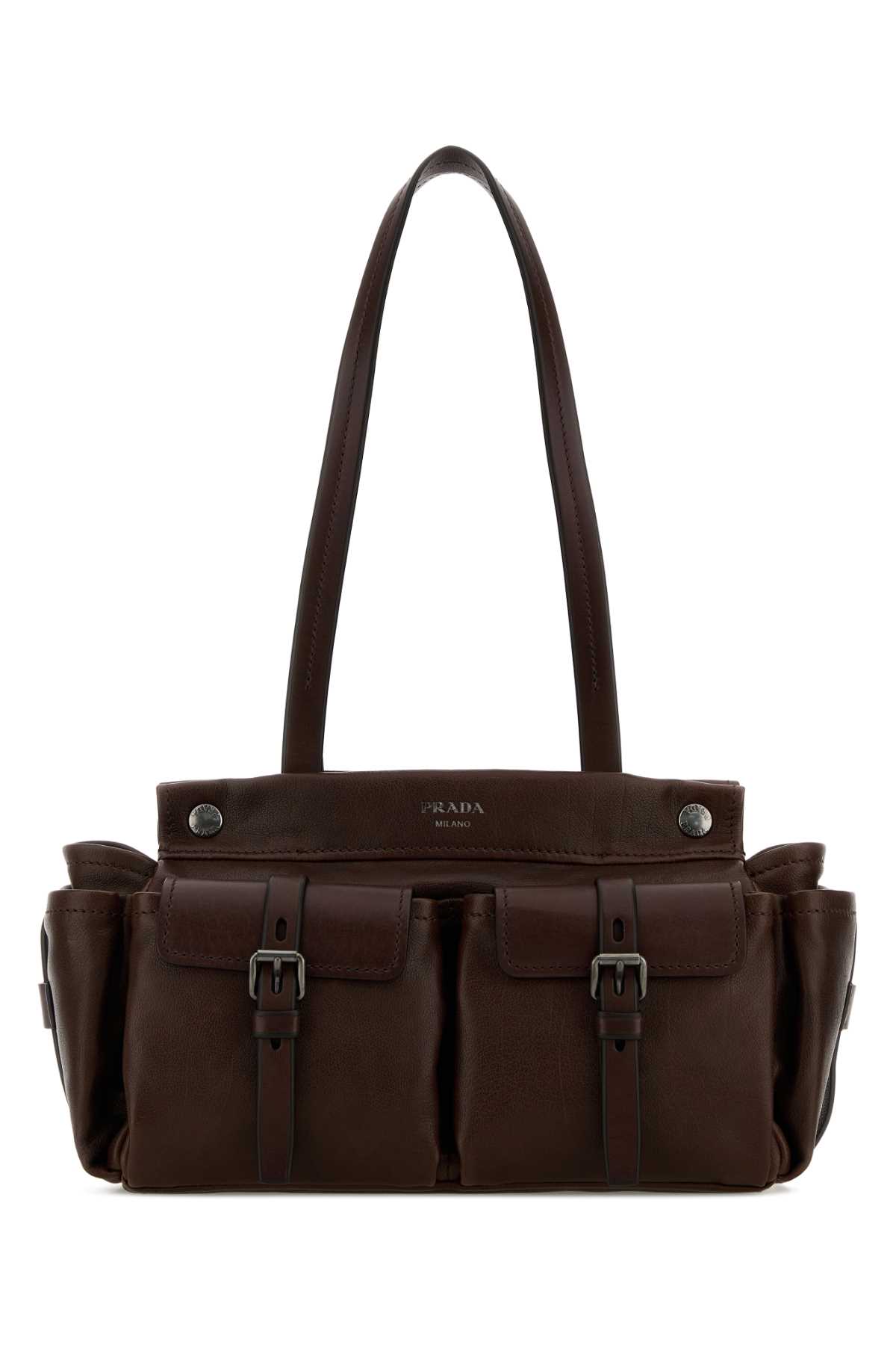 Chocolate Leather Medium Prada Route Shopping Bag Cacao Borse A Mano – Women