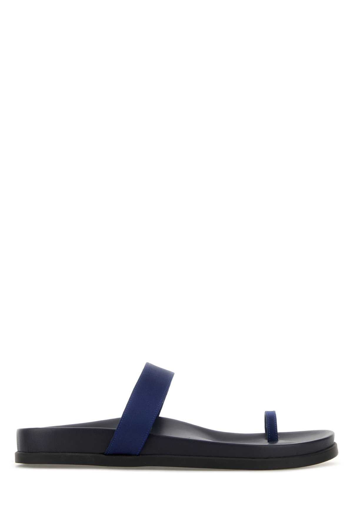 Ancient Greek Dark Blue Satin Thalia Thong Slippers Navy – Women