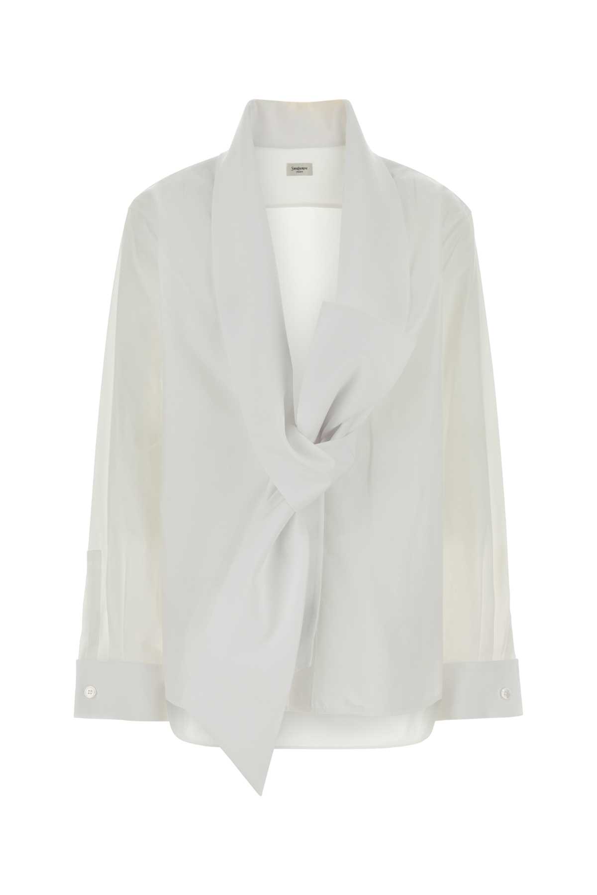 Saint Laurent White Poplin Blouse Blanc Exterior: Cotton Camicie – Women