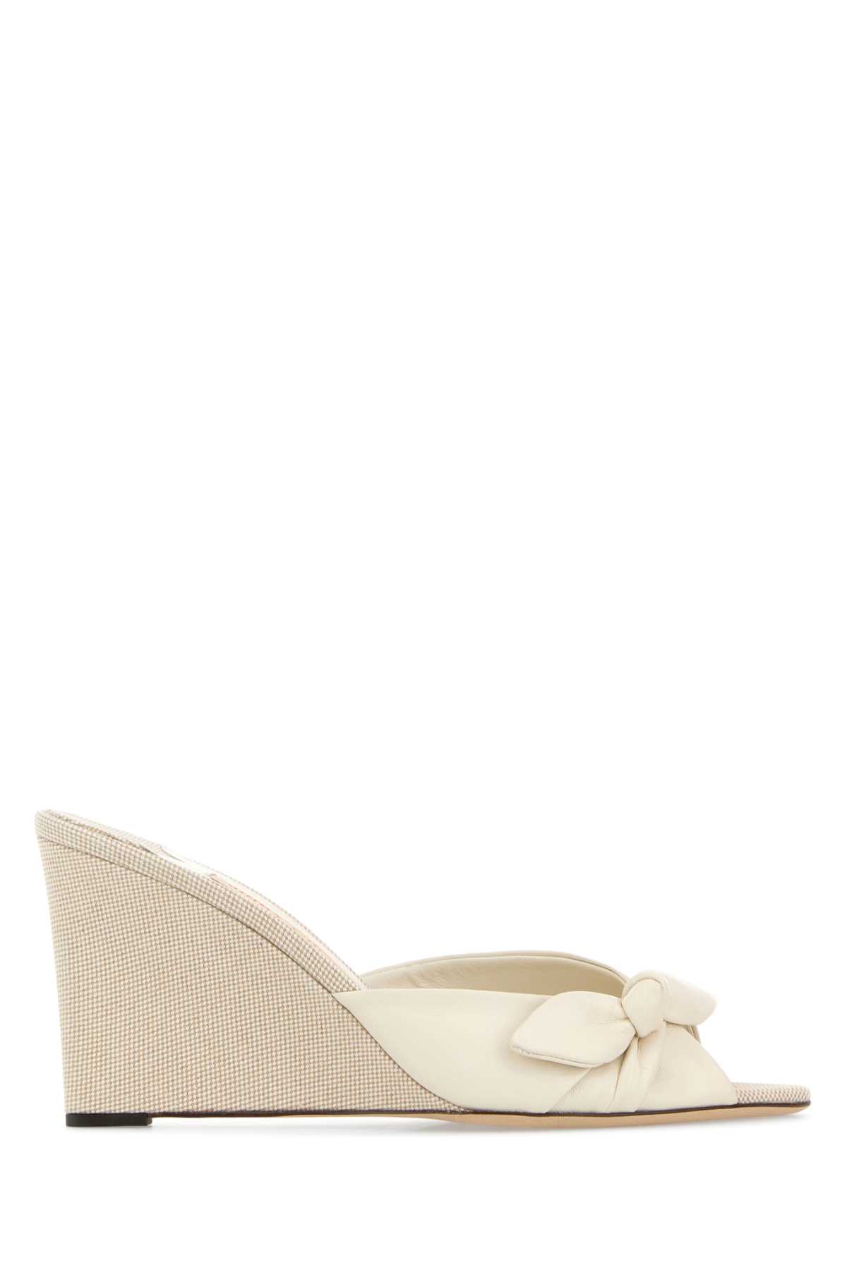 Jimmy Choo Two-Tone Nappa Leather And Fabric Livi 85 Wedges Lattealmondmix Sandali – Women