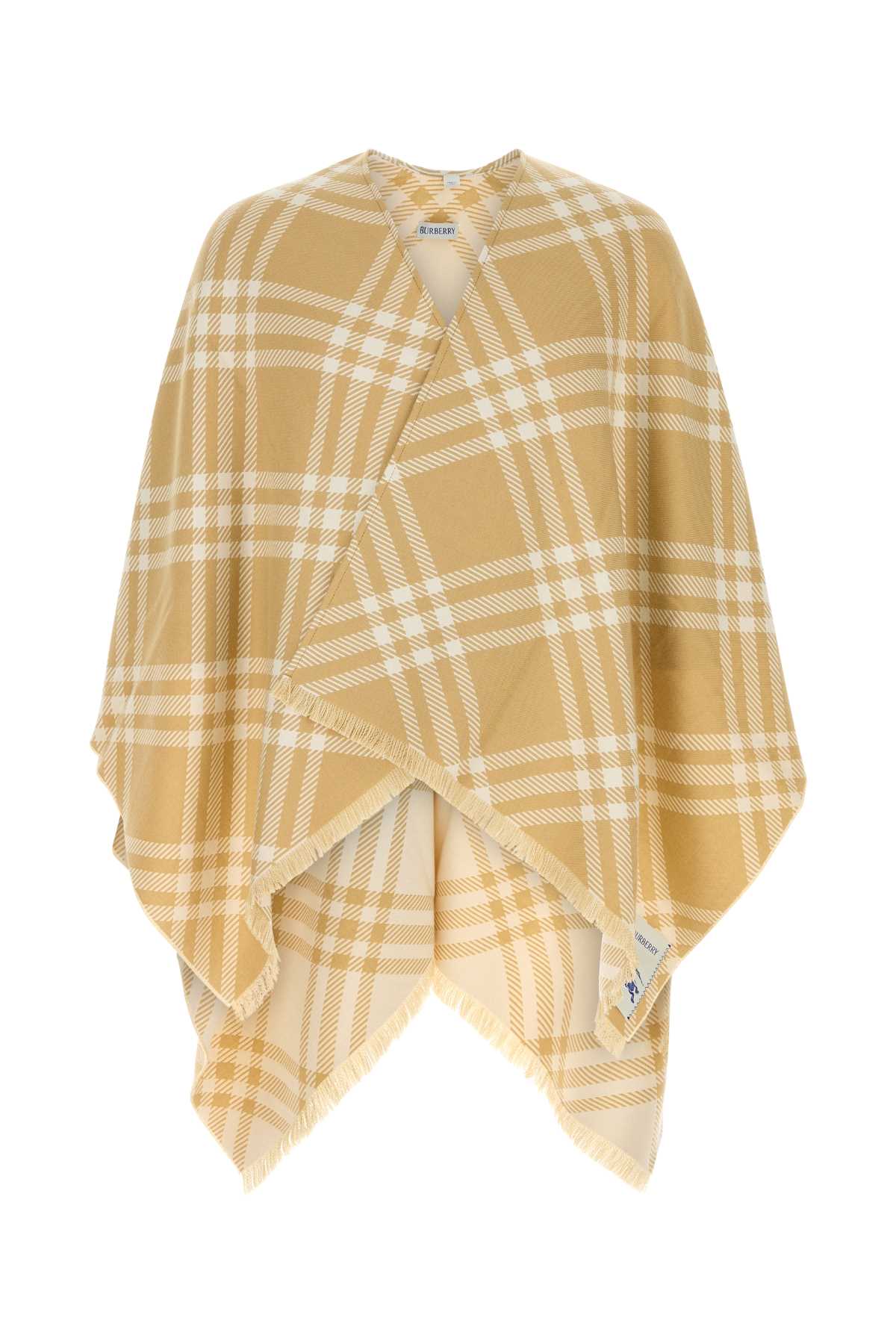 Burberry Embroidered Wool Blend Cape Sand Exterior: Silk Cashmere Maglieria – Unisex