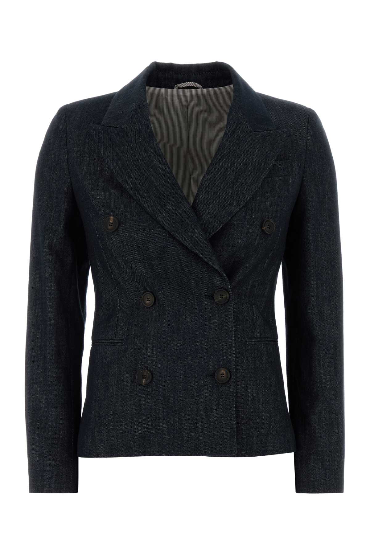 Brunello Cucinelli Dark Blue Denim Blazer C001 Giacche E Gilet – Women