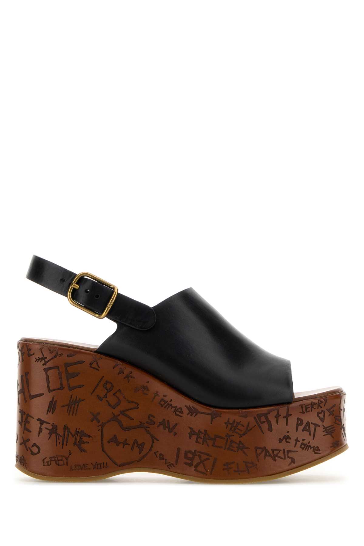 Chloé Black Leather Maxime Wedges Sandali – Women